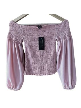 NWT Streetwear Society Pink Off Shoulder Top Puffy Sleeves Smocked Bodice - M
